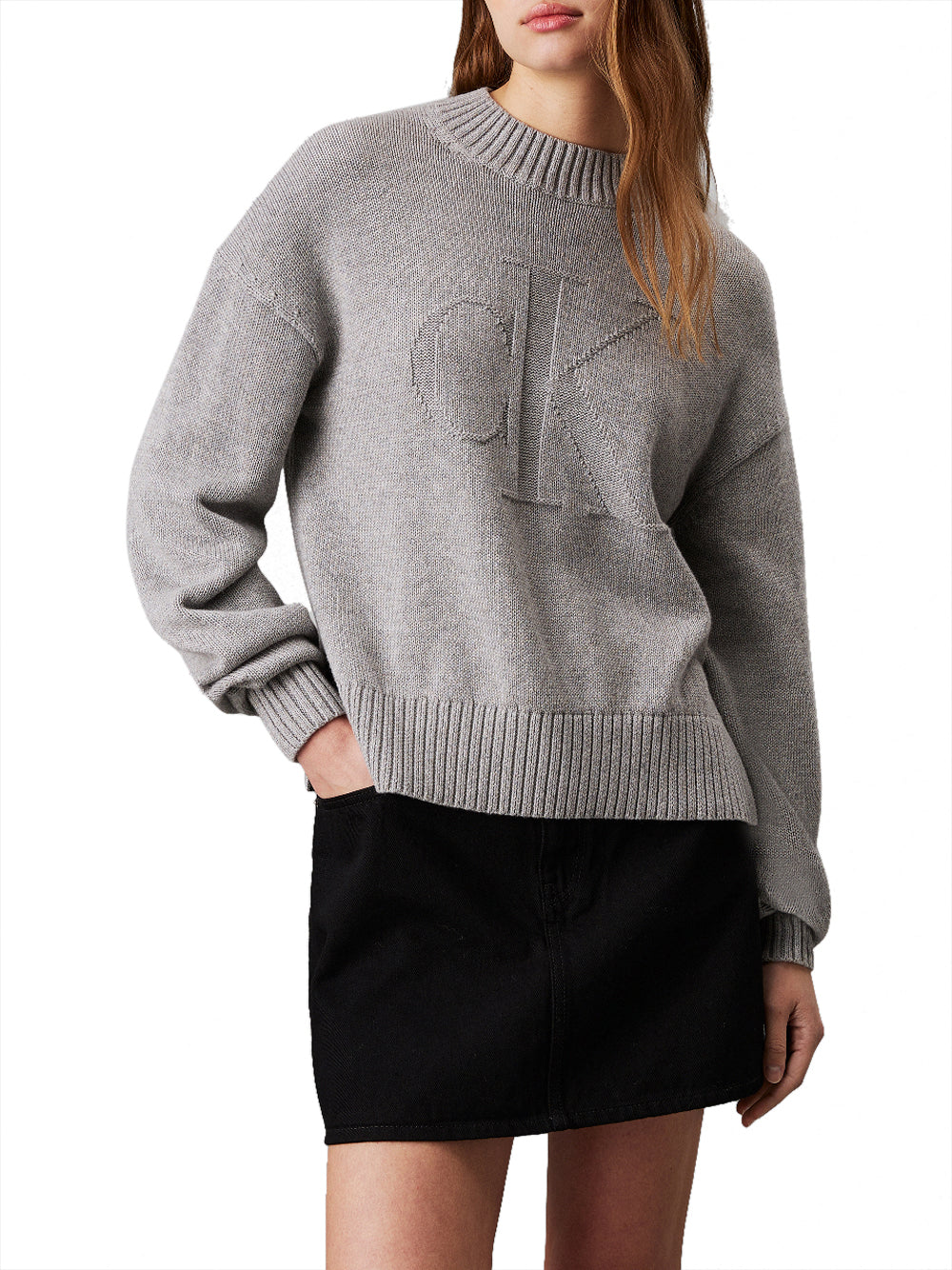 Jeans Pullover Girocollo Donna Wool Lana Maglione Grigio CALVIN