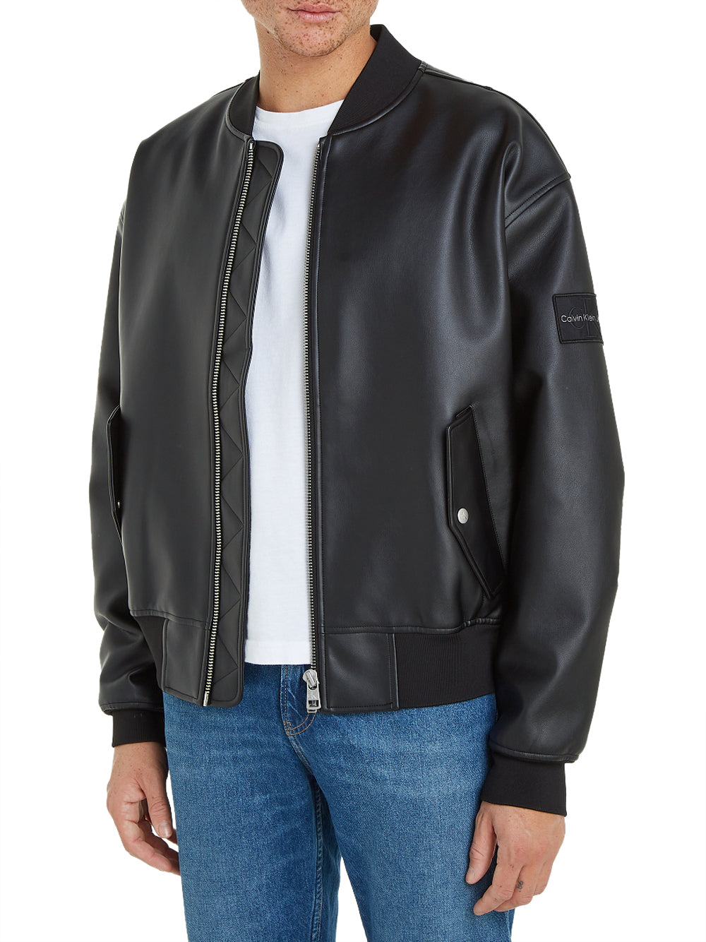 Calvin Klein Jeans Bomber Faux Leather Bomber Uomo Mod