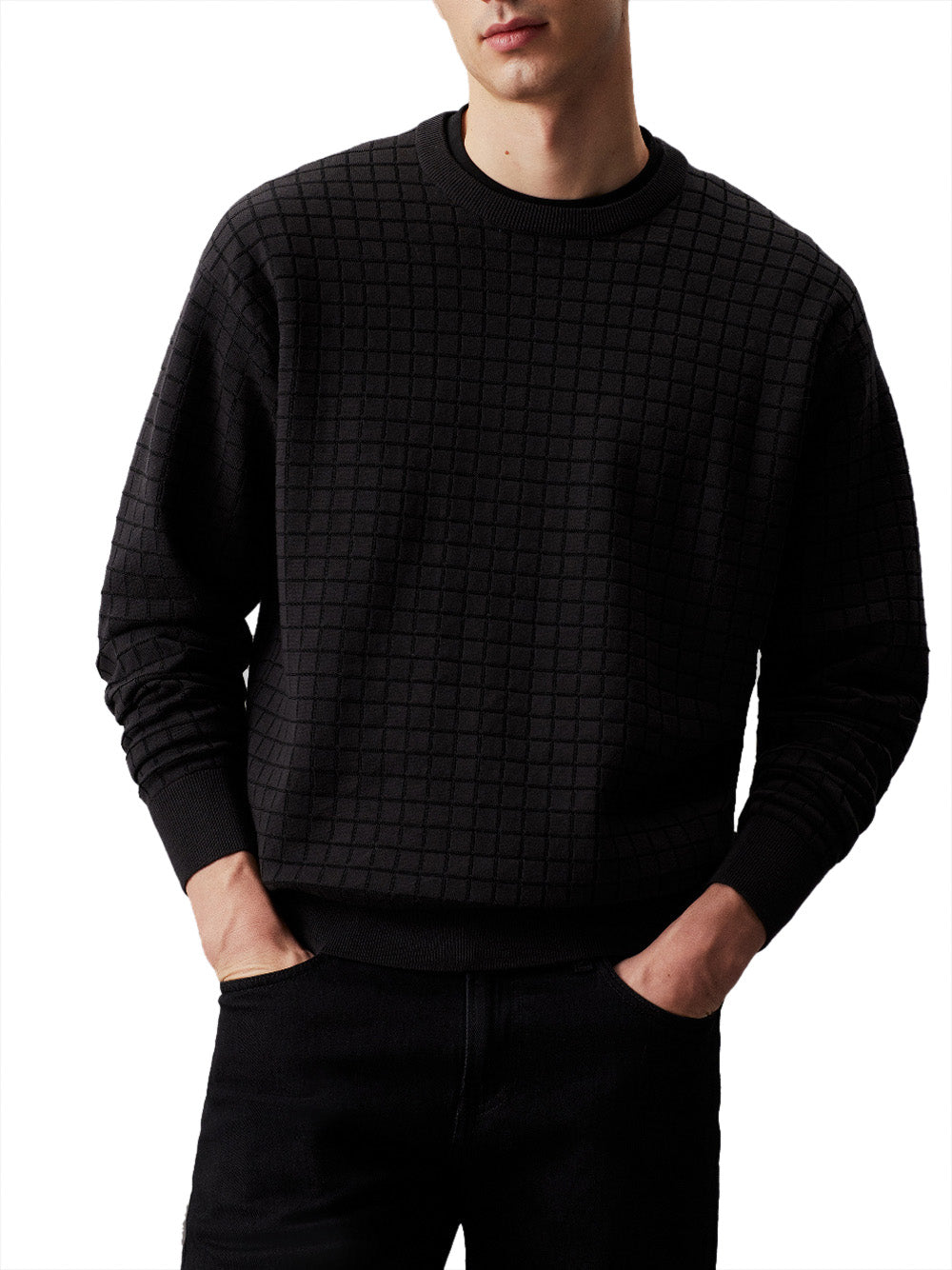 Calvin Klein Pullover Check Pattern Sweate Uomo Mod. K10K113259 BEH Ck Black