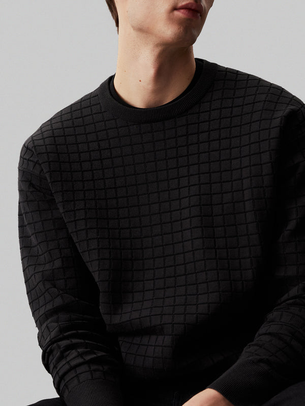 Calvin Klein Pullover Check Pattern Sweate Uomo Mod. K10K113259 BEH Ck Black