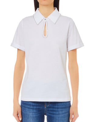 Liu Jo Polo Ecs Polo M/C Decoraz.Colletto Donna Mod. WF4058J6308 N9932 Bianco/Rhinest.Chain Nf