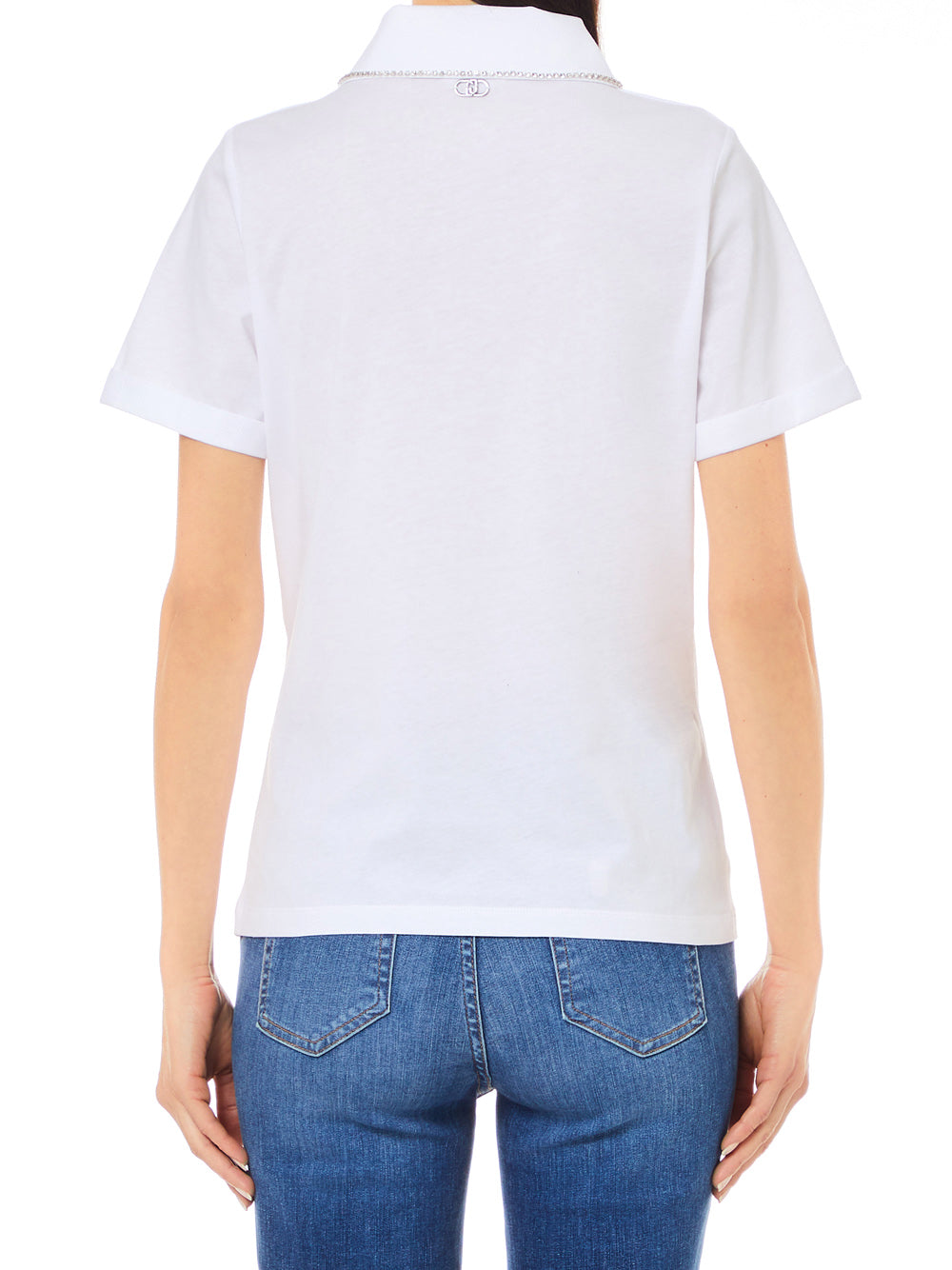 Liu Jo Polo Ecs Polo M/C Decoraz.Colletto Donna Mod. WF4058J6308 N9932 Bianco/Rhinest.Chain Nf