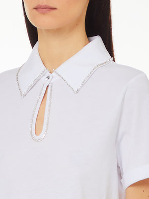 Liu Jo Polo Ecs Polo M/C Decoraz.Colletto Donna Mod. WF4058J6308 N9932 Bianco/Rhinest.Chain Nf
