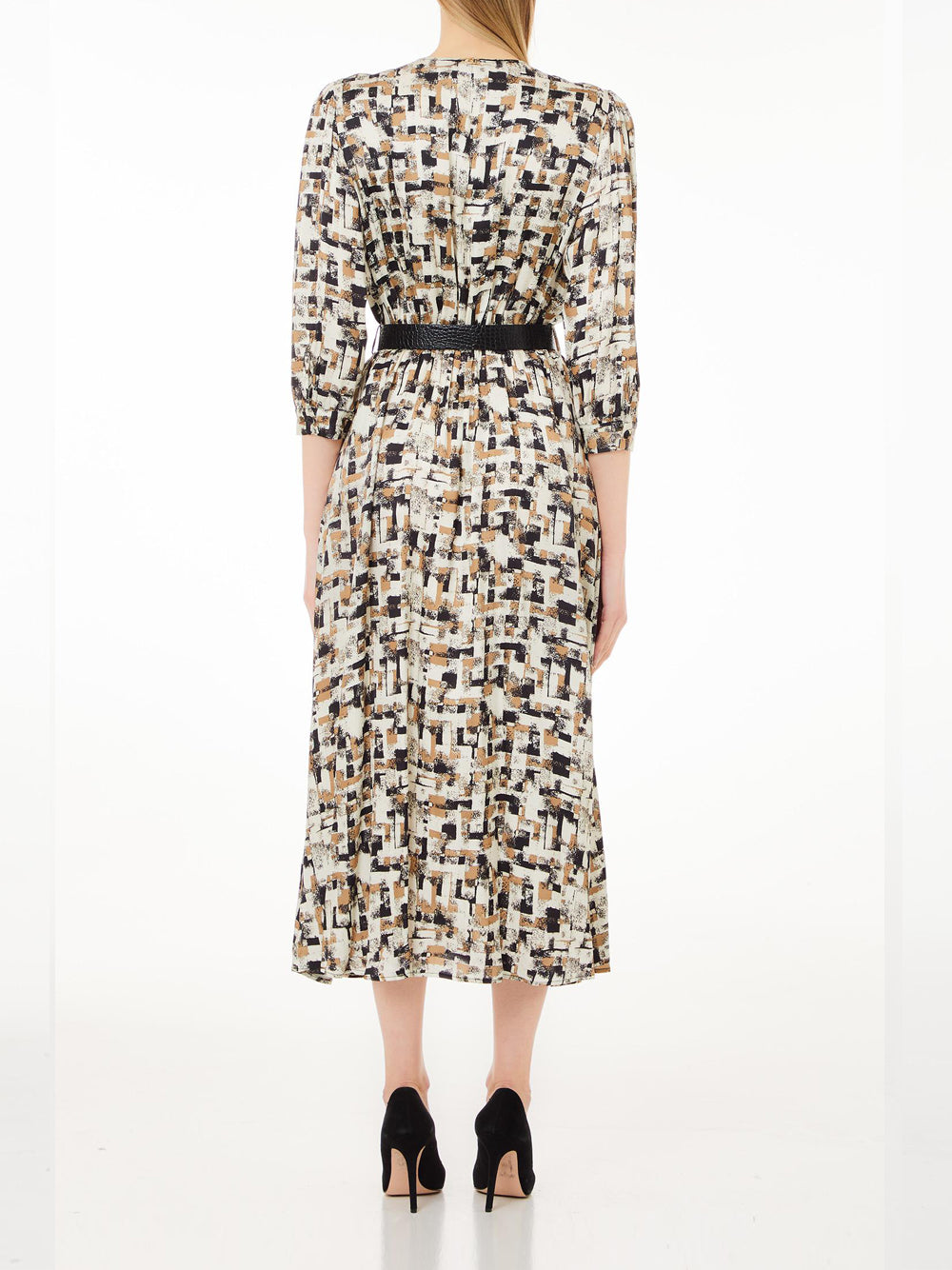 Liu Jo Vestito Abito Ts. Raso Viscosa Lungo Donna Mod. WF4404T2735 N9870 Nat.Abstract Geometr