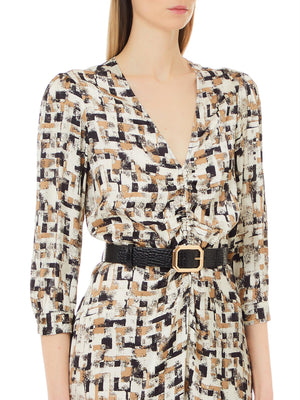 Liu Jo Vestito Abito Ts. Raso Viscosa Lungo Donna Mod. WF4404T2735 N9870 Nat.Abstract Geometr