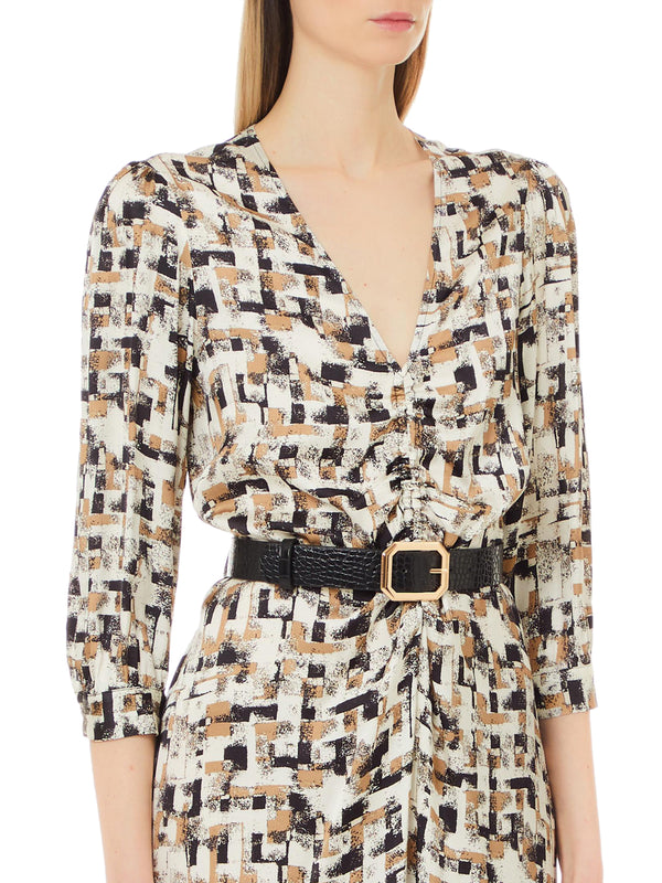 Liu Jo Vestito Abito Ts. Raso Viscosa Lungo Donna Mod. WF4404T2735 N9870 Nat.Abstract Geometr