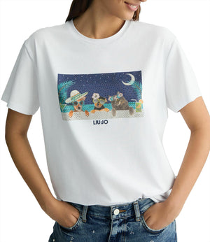 Liu Jo T-shirt Ecs Moda Maniche Corte Donna Mod. WA5260 JS003 M9444 Bianco Bike Dog Liuj
