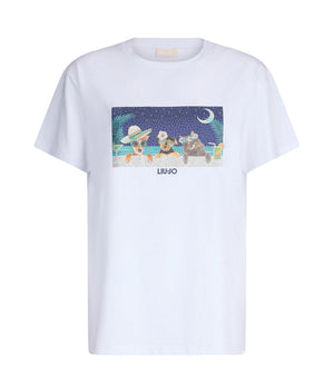 Liu Jo T-shirt Ecs Moda Maniche Corte Donna Mod. WA5260 JS003 M9444 Bianco Bike Dog Liuj