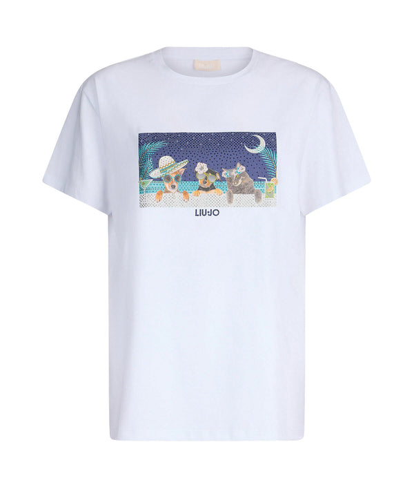 Liu Jo T-shirt Ecs Moda Maniche Corte Donna Mod. WA5260 JS003 M9444 Bianco Bike Dog Liuj
