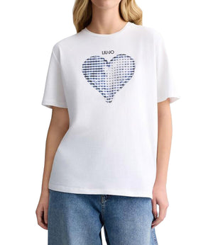 Liu Jo T-shirt Ecs T-Shirt Moda Manica Corta Donna Mod. WA5361 JS923 M9572 Bco Liujo Heart Vich