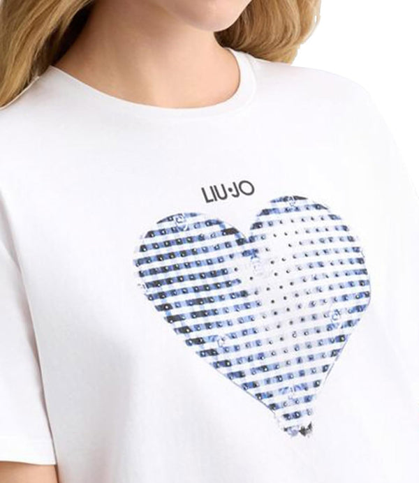 Liu Jo T-shirt Ecs T-Shirt Moda Manica Corta Donna Mod. WA5361 JS923 M9572 Bco Liujo Heart Vich