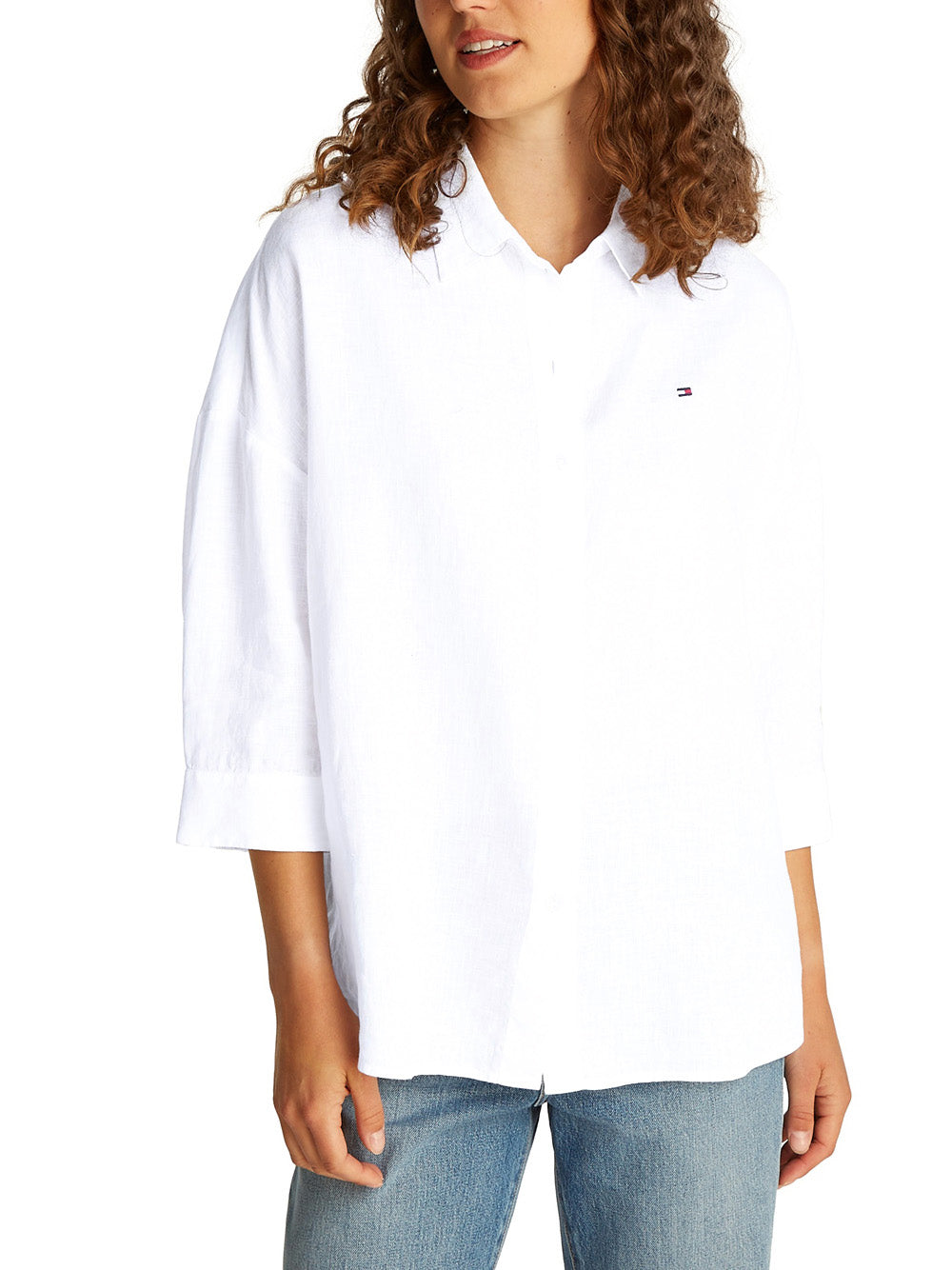 Tommy Hilfiger Camicia Manica Lunga Donna Mod. WW0WW46169 YCF Bianco