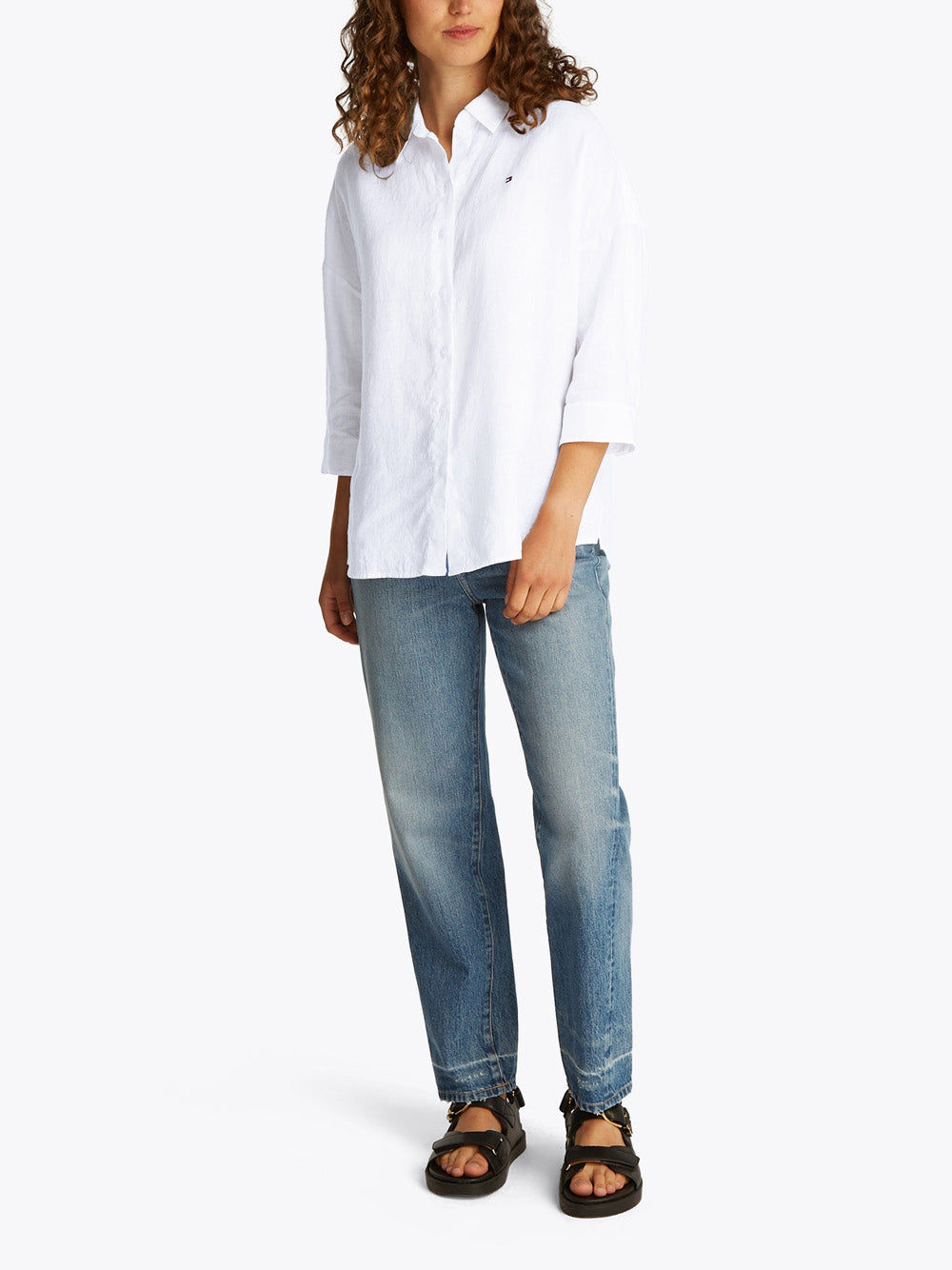 Tommy Hilfiger Camicia Manica Lunga Donna Mod. WW0WW46169 YCF Bianco