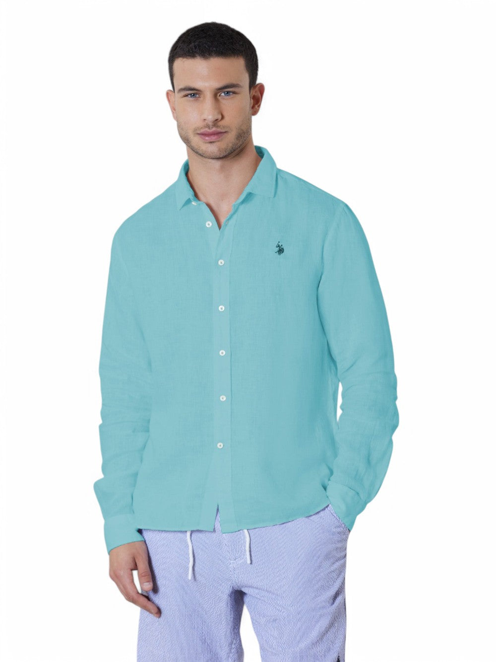 U.S. Polo Asssn. Camicia m/l Linen Chambray Uomo Mod. US41104023 240 Acqua