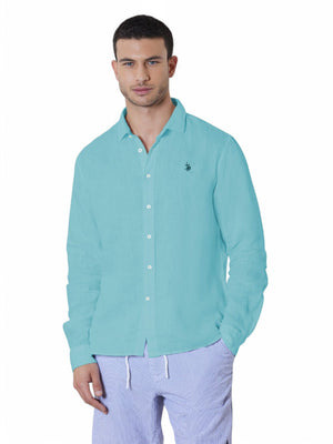 U.S. Polo Asssn. Camicia m/l Linen Chambray Uomo Mod. US41104023 240 Acqua