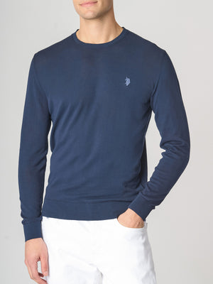 U.S. Polo Asssn. Pullover Cot Crepe Knit Gg 14 Over Dyed Uomo Mod. US41173007 479 Blu