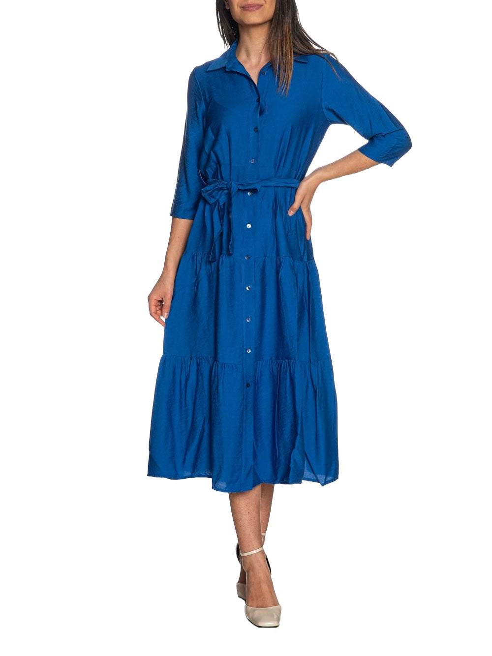 Yes Zee Abito Abito Donna Chemisier Con Cintura Donna Mod. A428 YV00 0602 Baja Blu