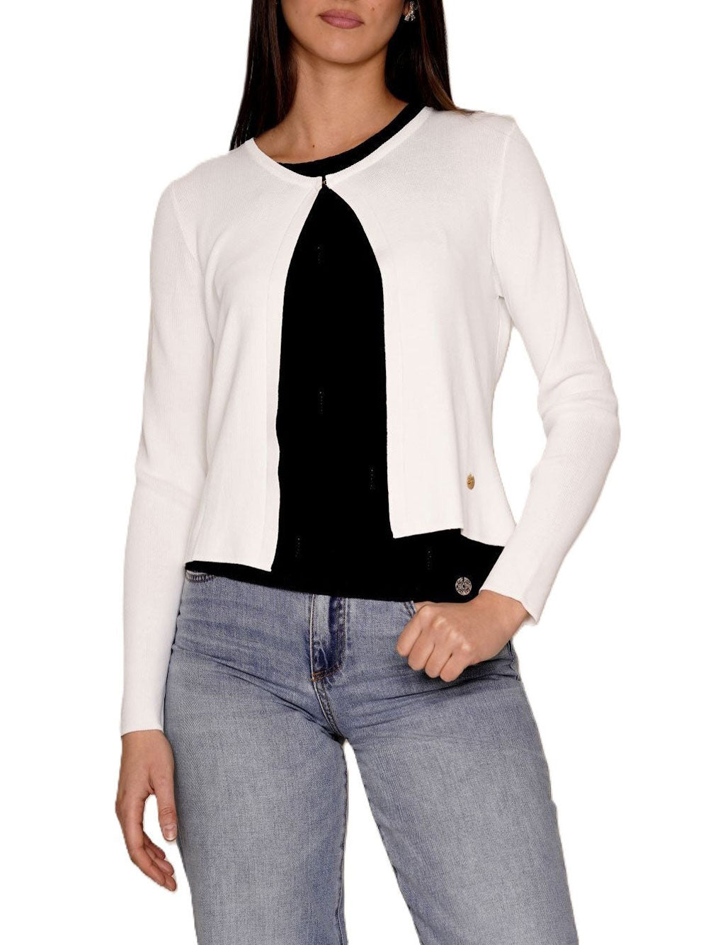 Yes Zee Maglia Donna Giacchina, Chiusa Da Gancino Donna Mod. M416 LG00 0107 Gesso