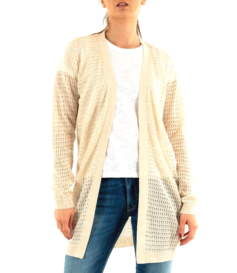 Yes Zee Maglia Maglia Donna Cardigan, Lungo Donna Mod. M439 HF00 0245 Sabbia