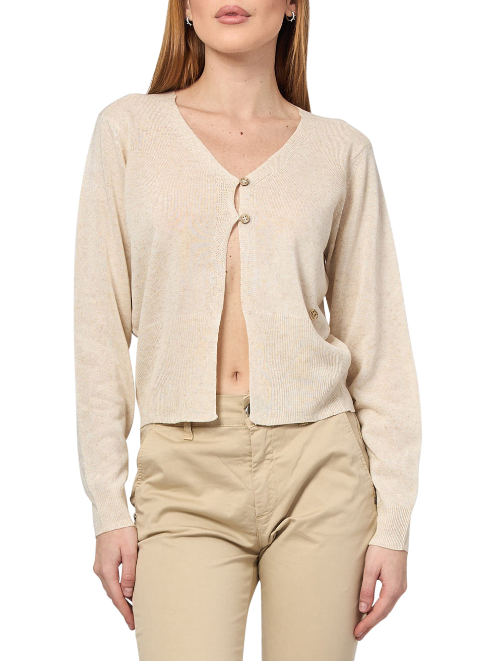 Yes Zee Maglia Maglia Donna Cardigan Donna Mod. M440 HF00 0245 Sabbia