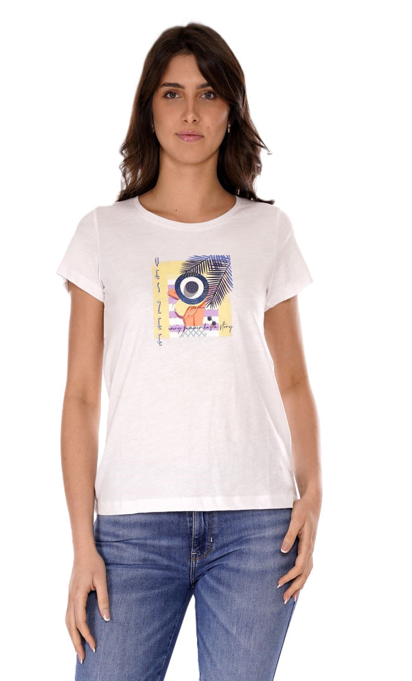 Yes Zee T-shirt T-Shirt Donna Scollo A Madonna, M/C Donna Mod. T221 TL00 0101 Bianco