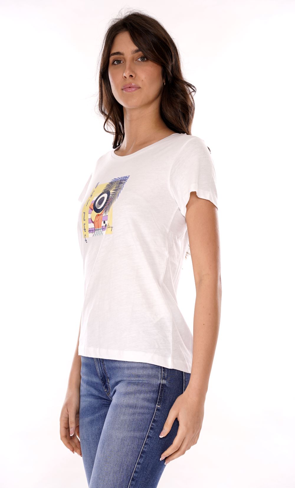 Yes Zee T-shirt T-Shirt Donna Scollo A Madonna, M/C Donna Mod. T221 TL00 0101 Bianco