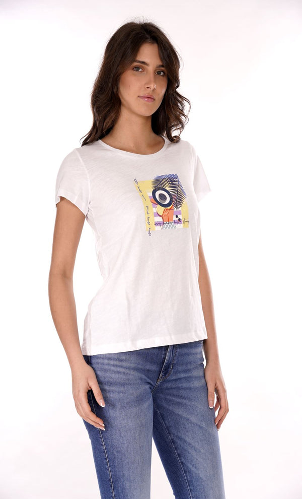 Yes Zee T-shirt T-Shirt Donna Scollo A Madonna, M/C Donna Mod. T221 TL00 0101 Bianco