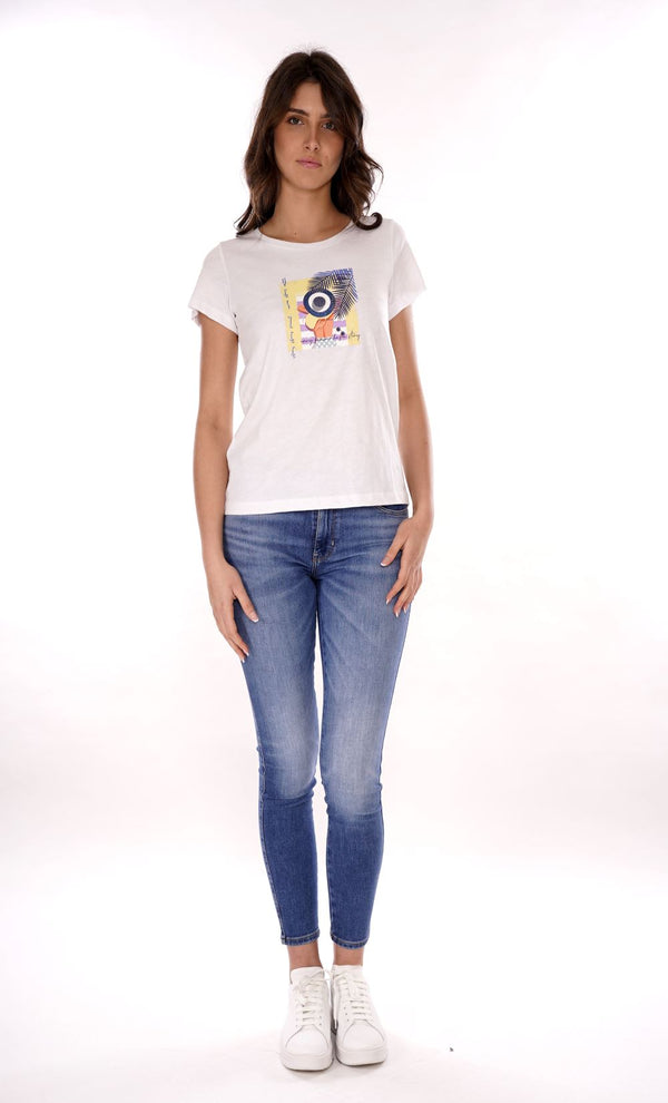 Yes Zee T-shirt T-Shirt Donna Scollo A Madonna, M/C Donna Mod. T221 TL00 0101 Bianco