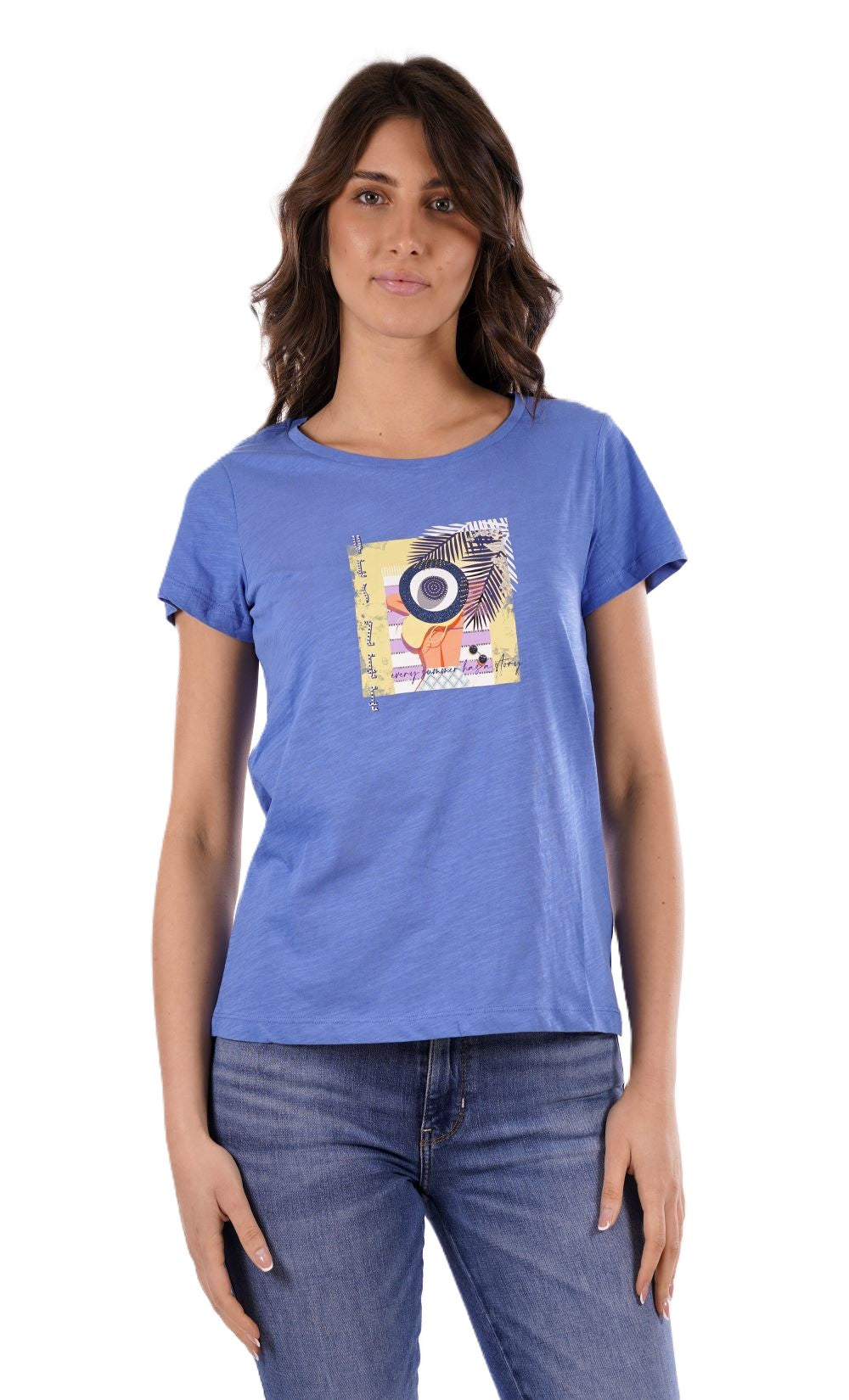 Yes Zee T-shirt T-Shirt Donna Scollo A Madonna, M/C Donna Mod. T221 TL00 0602 Baja Blu