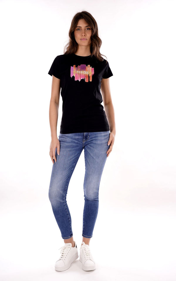 Yes Zee T-shirt T-Shirt Donna Girocollo, M/C Donna Mod. T222 T901 0801 Nero