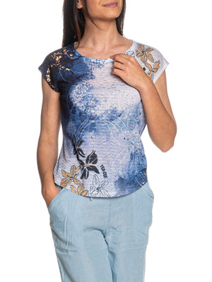 Yes Zee T-shirt T-Shirt Donna Smanicata, Stampa Sublimatica Donna Mod. T235 Y303 2713 Variante Blu
