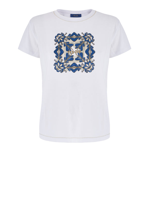 Yes Zee T-shirt Donna Diritta, Girocollo, M/C Donna Mod. T264 SG00 0101 Bianco