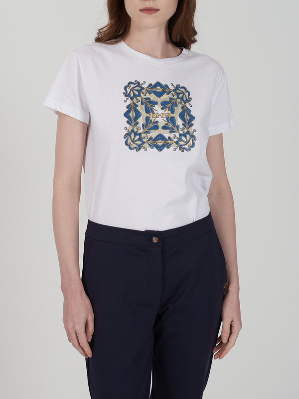 Yes Zee T-shirt Donna Diritta, Girocollo, M/C Donna Mod. T264 SG00 0101 Bianco