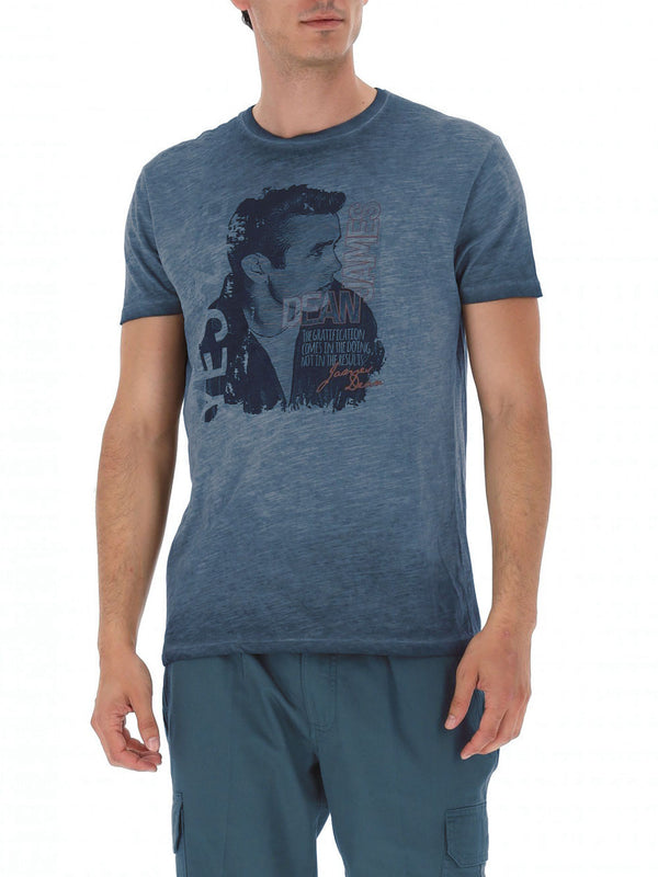 Yes Zee T-shirt Uomo Girocollo Manica Corta, Tinto Freddo Uomo Mod. T745 T300 0713 Blu