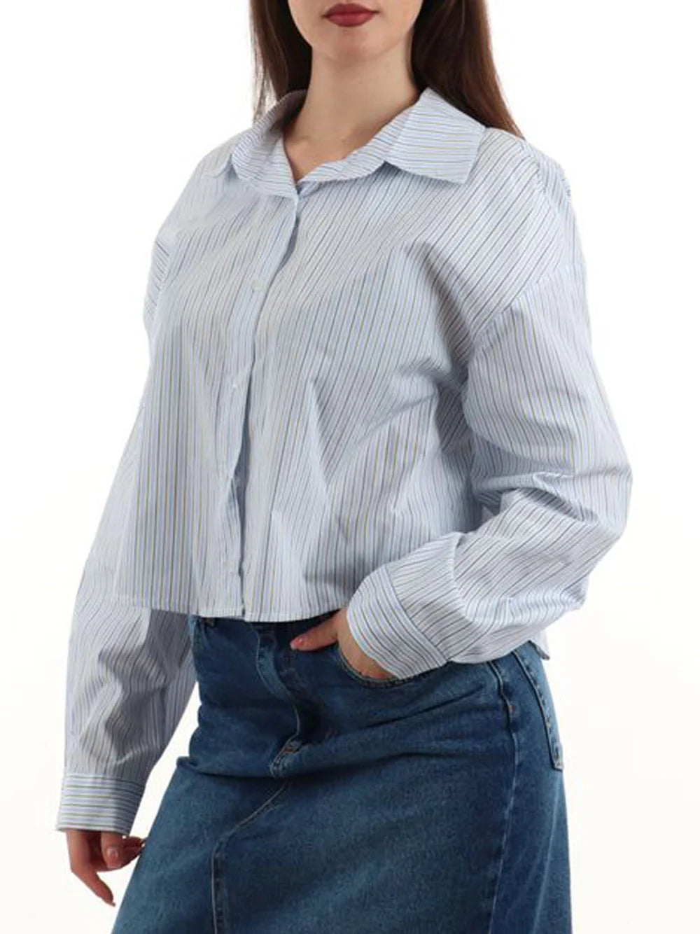I AM Camicia Donna Mod. 25211 RIGHE Celeste