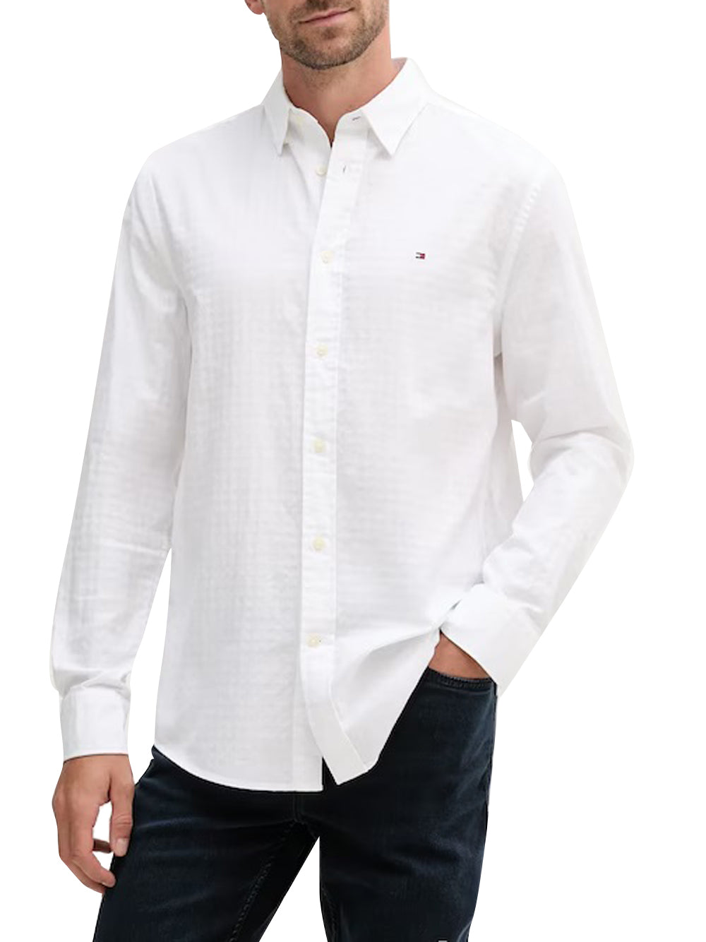 Tommy Hilfiger Camicia m/l Uomo Mod. MW0MW39446 YCF Bianco