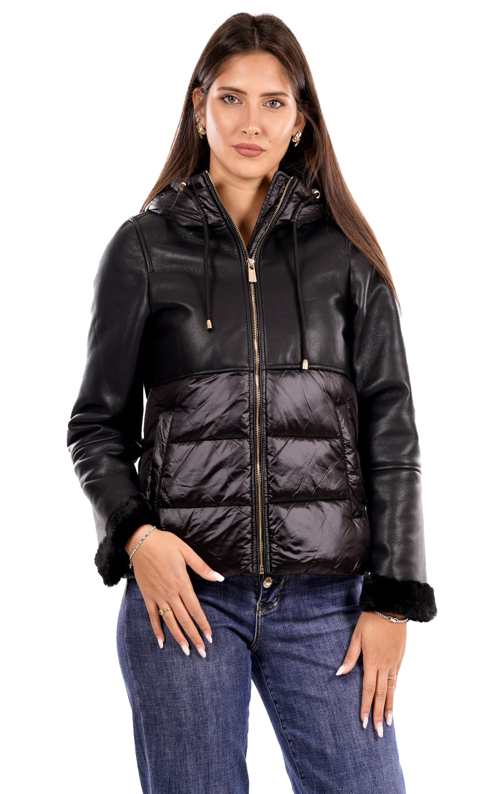 Yes Zee Giubbotto pelle Donna Mod. J018 GB00 0801 Nero