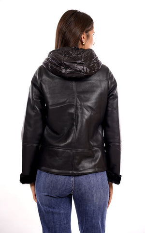 Yes Zee Giubbotto pelle Donna Mod. J018 GB00 0801 Nero