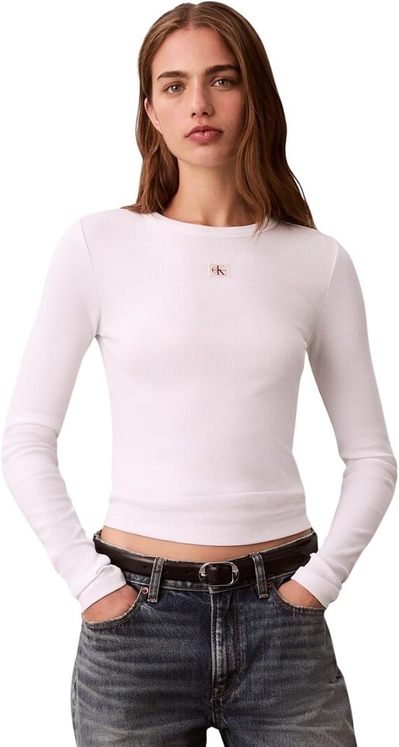 Calvin Klein Jeans T-shitr Manica Lunga Donna Mod. LV04E205G YAA Bianco