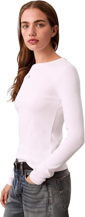 Calvin Klein Jeans T-shitr Manica Lunga Donna Mod. LV04E205G YAA Bianco