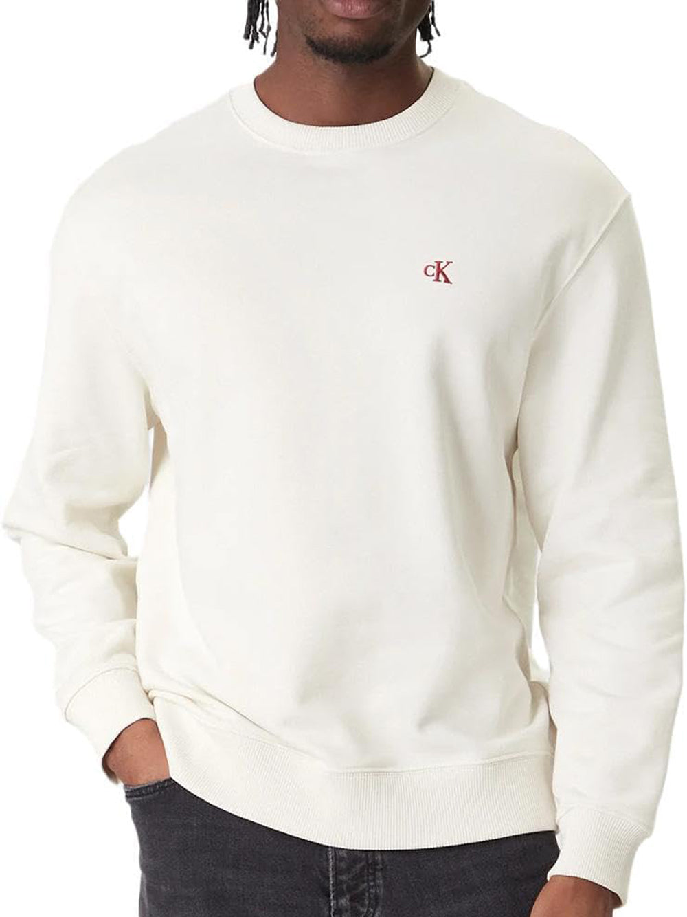 Calvin Klein Jeans Felpa Girocollo Uomo Mod. LV04RC296G YAS Bianco