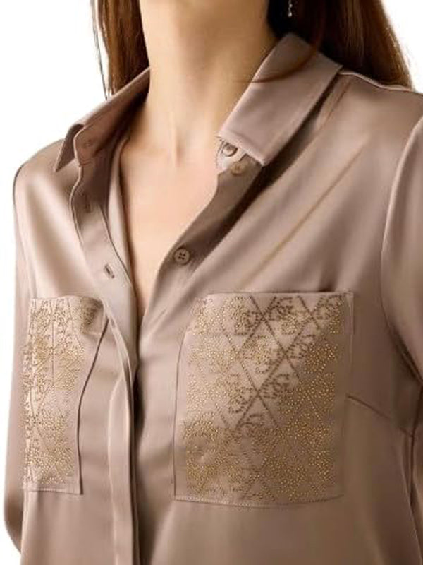 Guess Camicia Manica Lunga Donna Mod. W5RH40 WFQC2 A10L Tortora