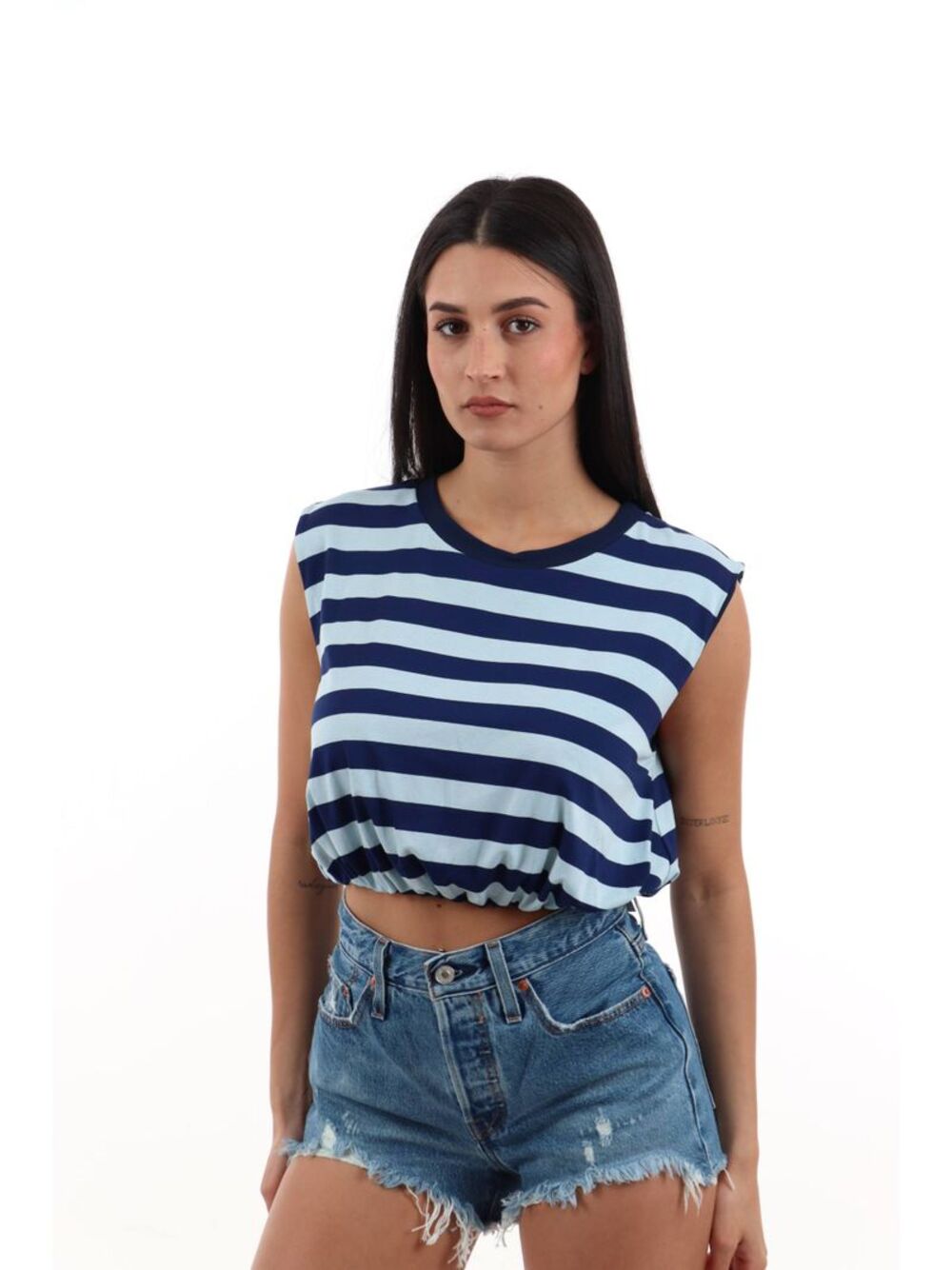I AM T-shirt Donna Mod. 26038 W&HRIGA CELESTE/NAVY