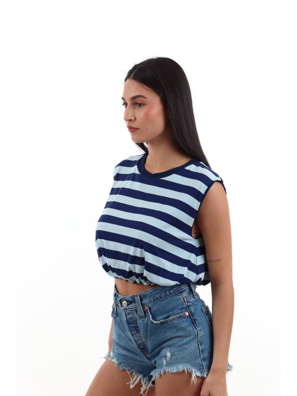 I AM T-shirt Donna Mod. 26038 W&HRIGA CELESTE/NAVY