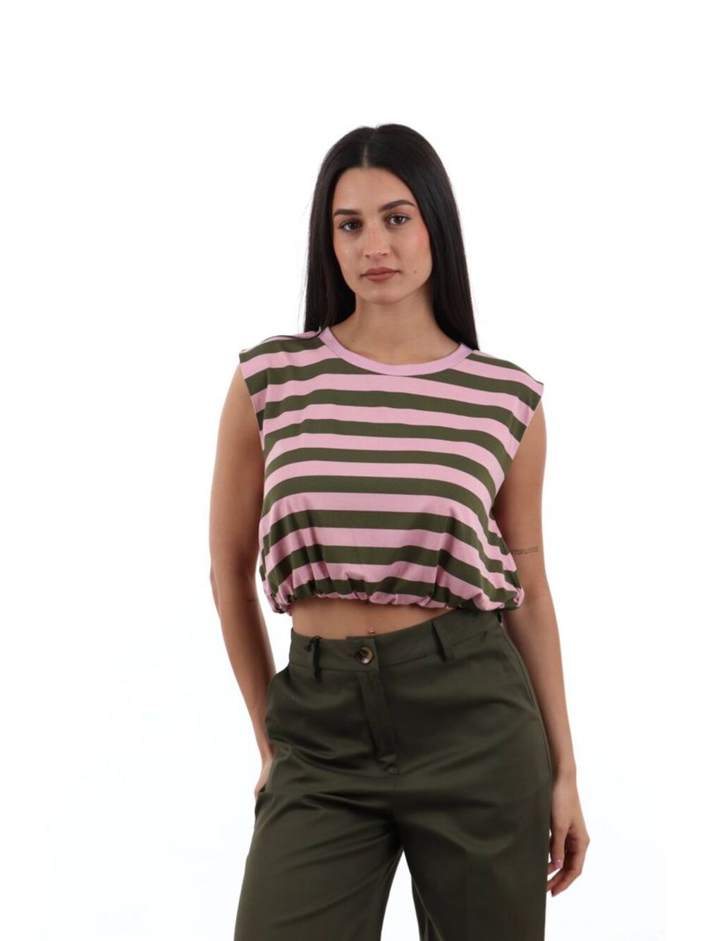 I AM T-shirt Donna Mod. 26038 W&HRIGA OLIVA/ROSA