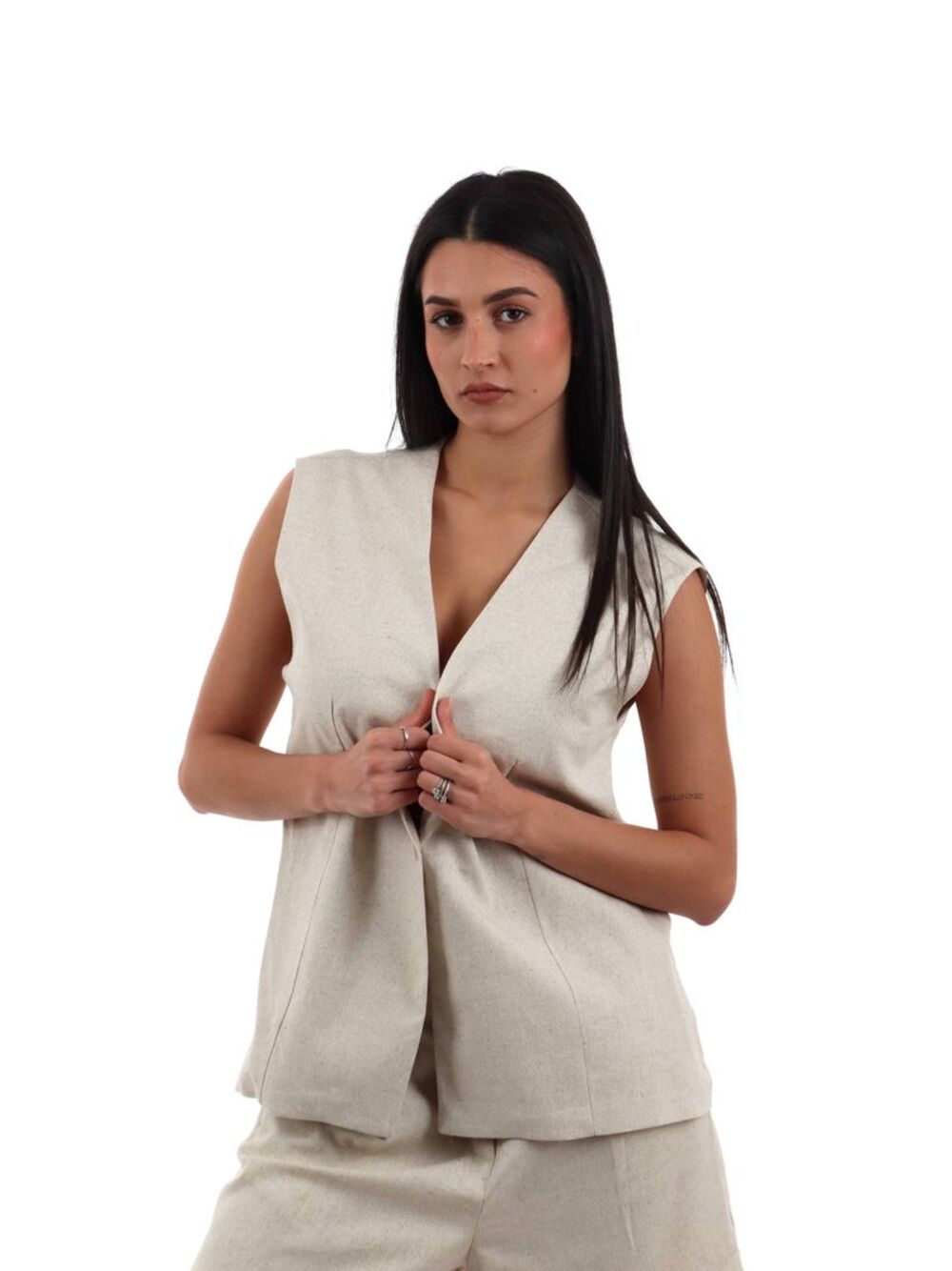 I AM Gilet Donna Mod. 26135 LINO NATURALE Beige