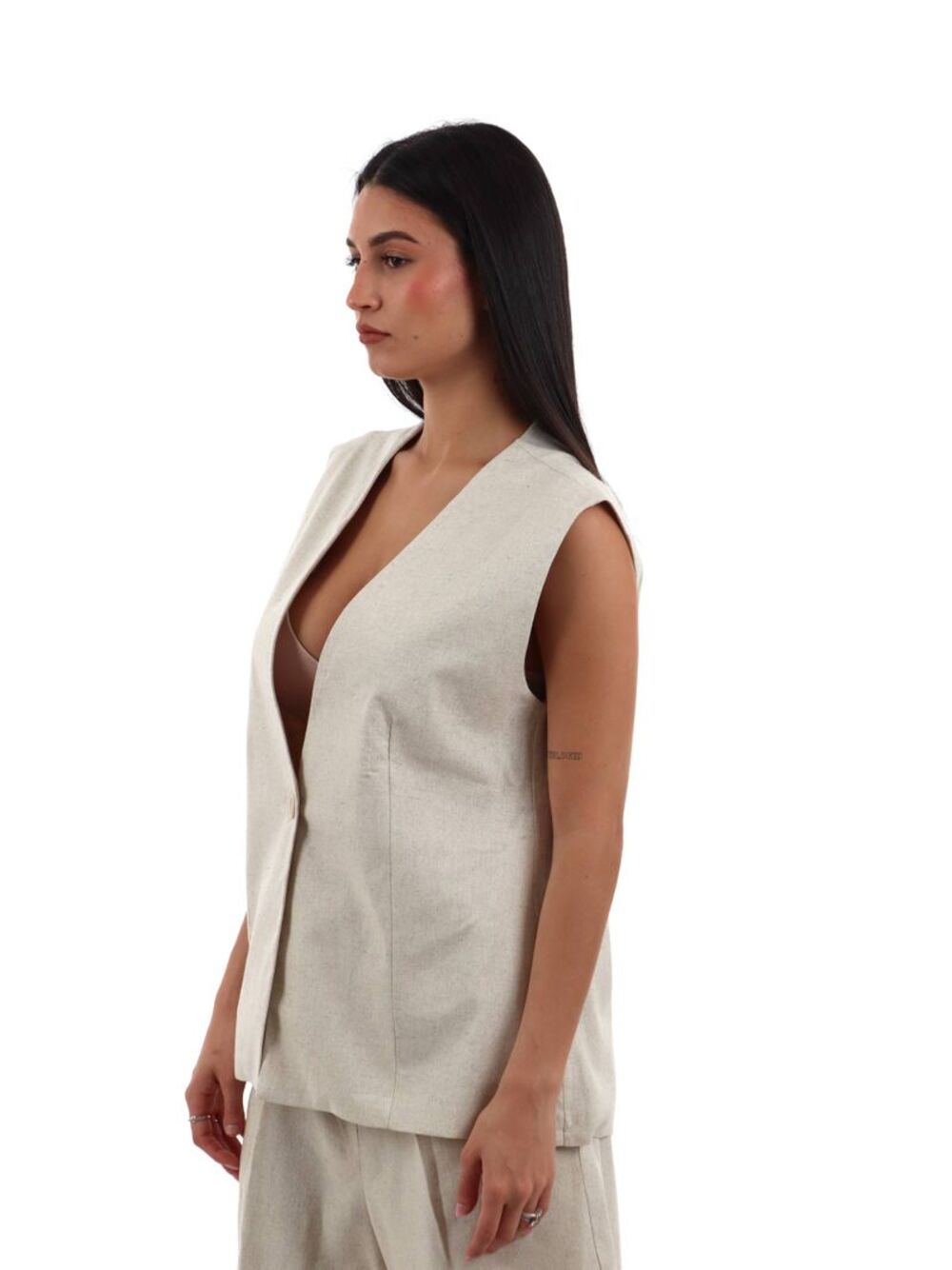 I AM Gilet Donna Mod. 26135 LINO NATURALE Beige