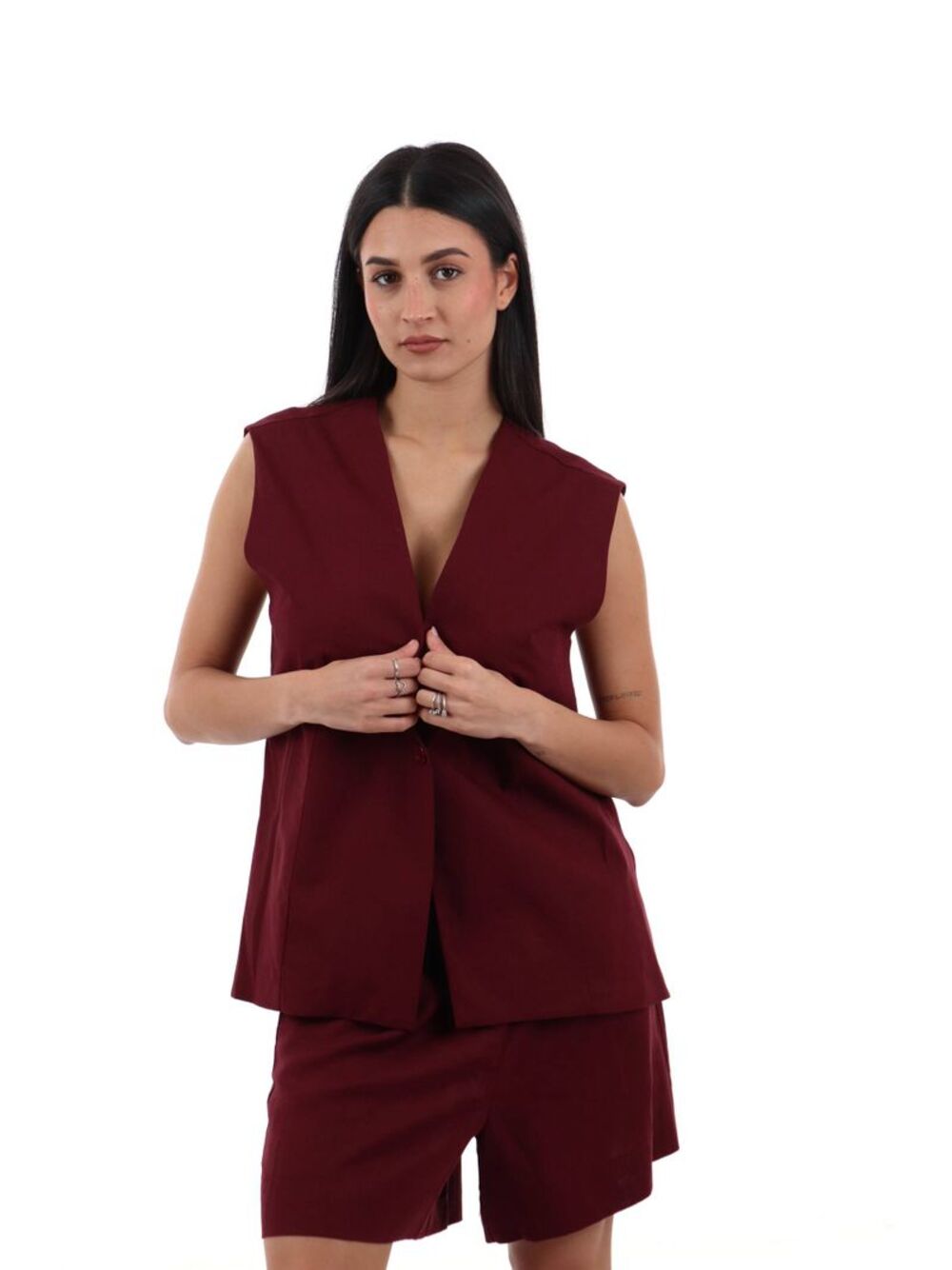 I AM Gilet Donna Mod. 26135 LINO OLIO BORDEAUX