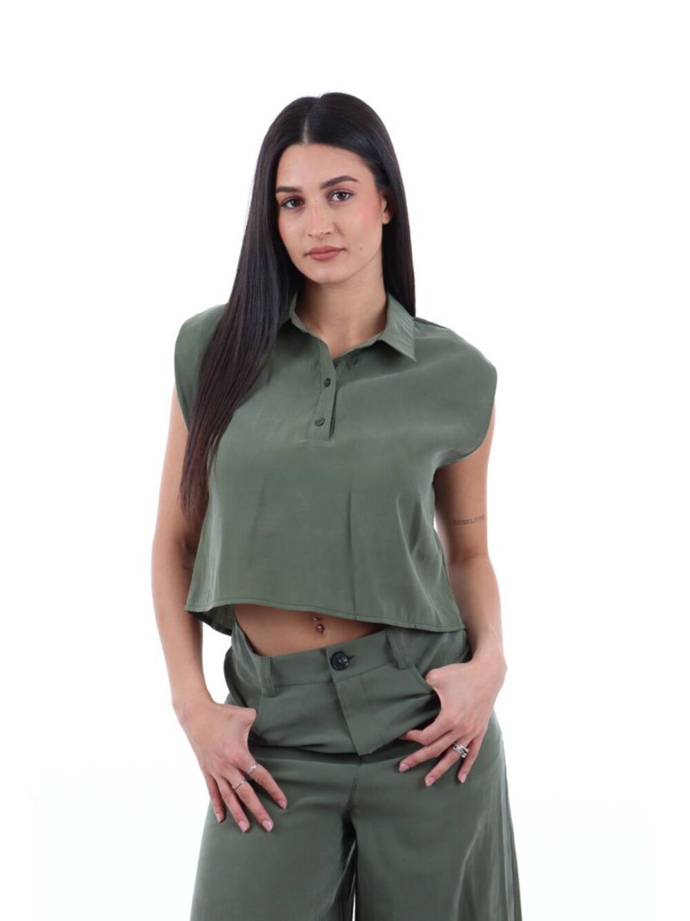 I AM Camicia Donna Mod. 30902 FASHIONCROP MILITARE Militare