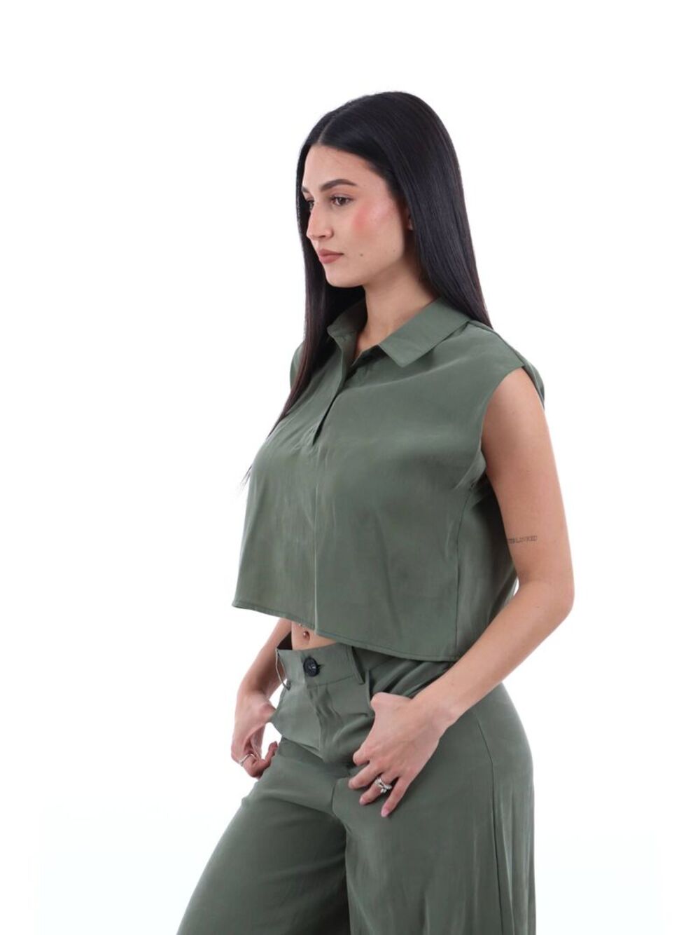 I AM Camicia Donna Mod. 30902 FASHIONCROP MILITARE Militare